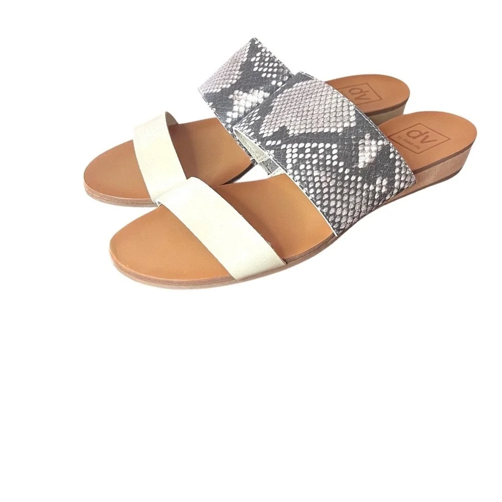 DV Dolce Vita Womens Tan Snake Embossed Slide Wedge Sandals Size 7.5
